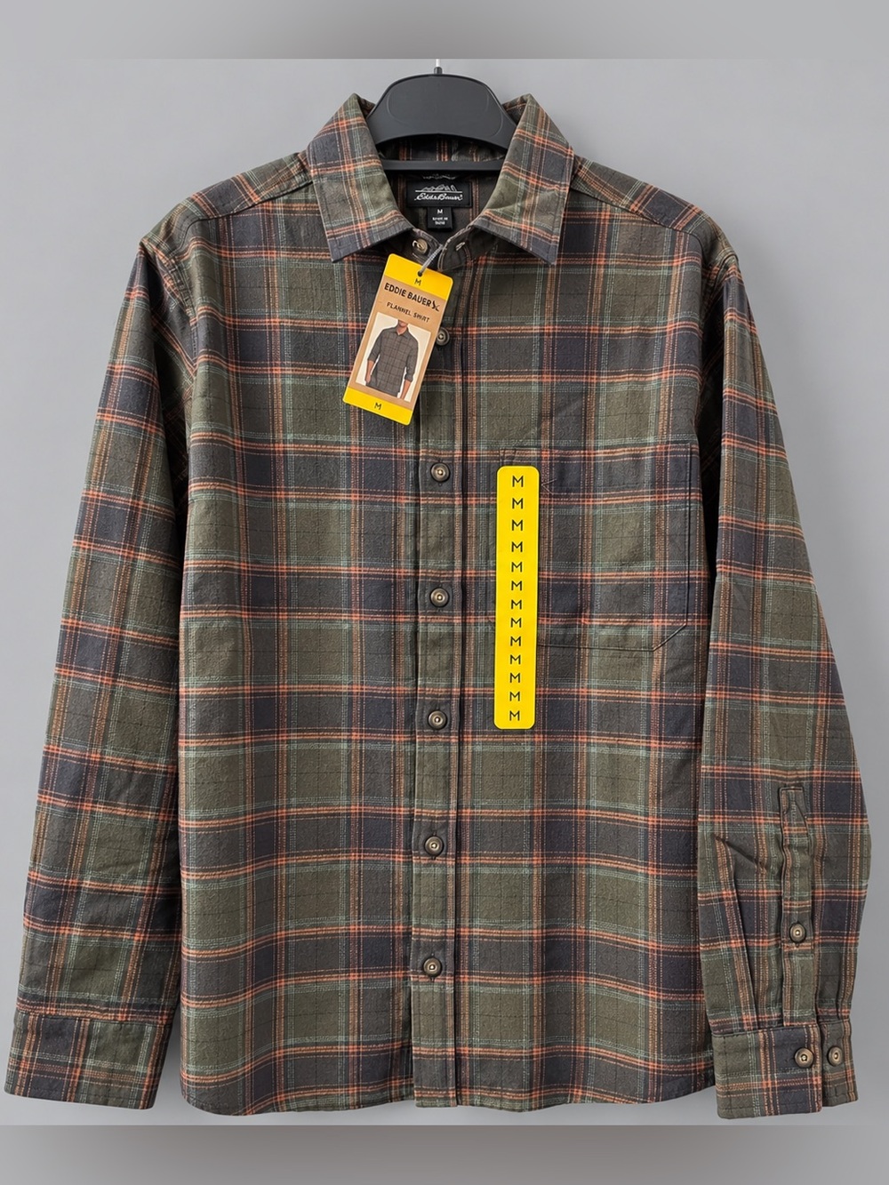 NWT Eddie Bauer Men’s Flannel Shirt Green Plaid Medium M $80